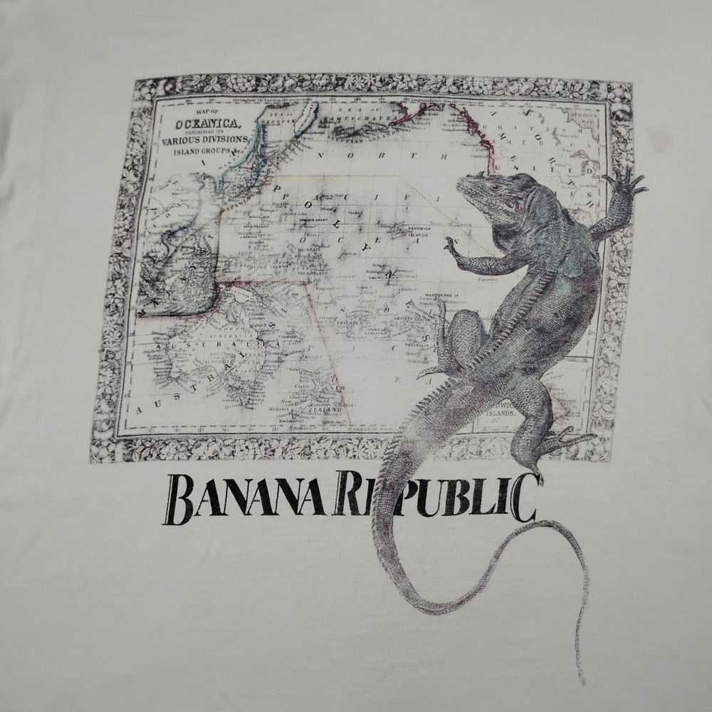Vintage 90s Banana Republic Oceanica Lizard Map Pocket T Shirt Men's Large